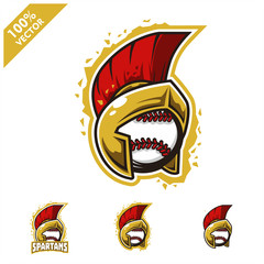 Baseball softball ball with Spartan helmet logo vector illustration for club or team. Scalable and editable 4 variation vector.
