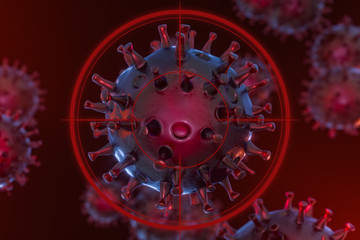 Dispersed corona viruses with aiming target, 3d rendering