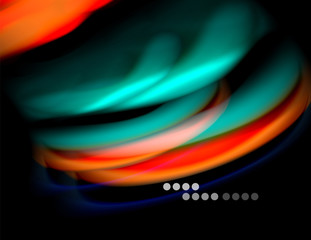 Silk smooth lines on black, liquid fluid color waves. Vector Illustration