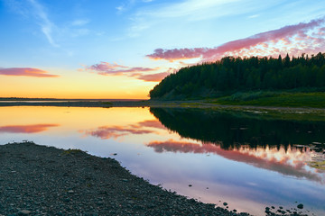 Pechora river at sunset.Komi Republic.Russia
