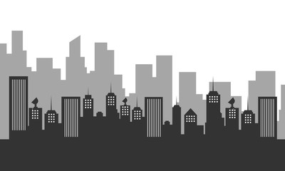 Silhouette background with city buildings many apartment