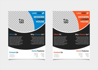 Business flyer estate template vector design, US letter brochure template blue and orange geometry shapes used for poster property leaflets, magazine property, and brochure cover property