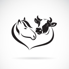 Vector of horse head and cow head design on a white background. Animals farm. Easy editable layered vector illustration.