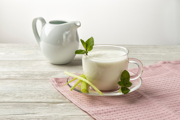 Turkish drink Ayran or kefir, fermented milk drink, lactic acid bacteria