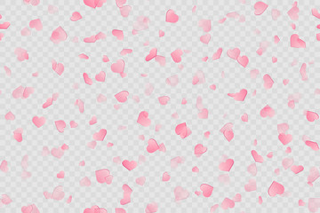Seamless pattern with pink hearts on transparent background. Vector.