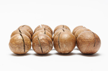 dried Macadamia nuts on white background