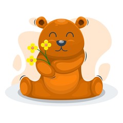 CUTE BEAR WITH THE FLOWER CARTOON VECTOR