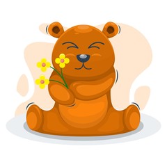 CUTE BEAR WITH THE FLOWER CARTOON VECTOR