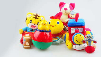 Kids toys frame on white background. 