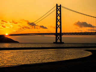 Obraz premium 明石大橋夕景