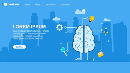 digital brain and artificial thinking process concept . Vector Illustration, Suitable For web landing page,Wallpaper, Background,banner,Book Illustration 