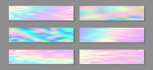 Hologram minimal banner horizontal fluid gradient princess backgrounds vector set. Fantasy 