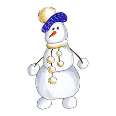  Hand-drawn snowman. Christmas symbol. Illustration for children. Happy New Year.