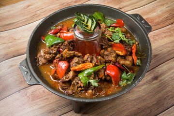 This is a very delicious food in China or Asia, it is mainly made of beer with duck meat, red pepper, green pepper, pepper, coriander, cucumber, in the pot, melting in the mouth, delicious taste