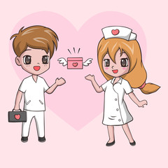 Cute Little girl and boy in medical uniform