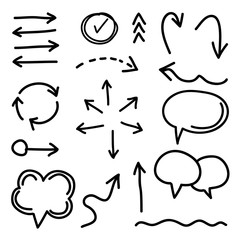 Hand drawn arrow vector icons set. sketch arrow design for business plan and education.