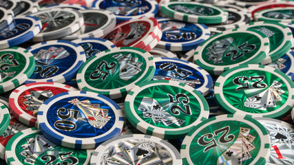 Pile of casino chips. The concept of gambling and entertainment. Casino and poker