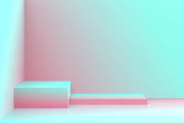 3d blue pink cubes gradient colors in soft pastel minimal scene corner studio background. Abstract 3d geometric shape object illustration render. Display for summer holiday product.