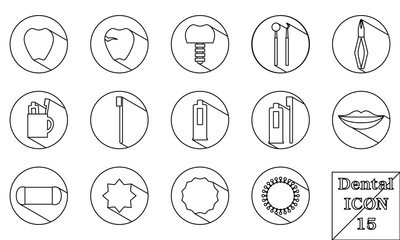 黒い影付き丸アイコン、歯科に関するアイコンセット