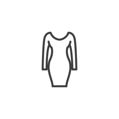 Womens dress with long sleeves line icon. linear style sign for mobile concept and web design. Elegant evening dress outline vector icon. Symbol, logo illustration. Vector graphics