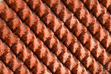 Designer Orange Colored Clay Tiles Texture Seamless Brick Pattern Suitable For Wallpaper Or Background