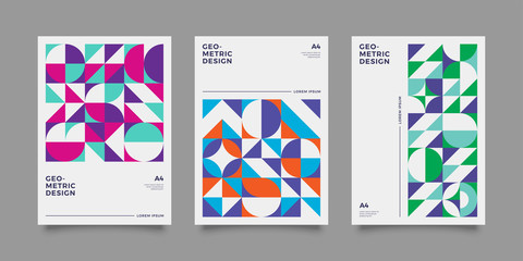 Fototapeta premium Poster templates set with Geometric shapes, Retro, bauhaus, swiss geometric style design elements. Retro, bauhaus art for covers, banners, flyers and posters. Eps 10 vector illustrations