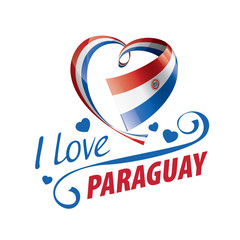 National flag of the Paraguay in the shape of a heart and the inscription I love Paraguay. Vector illustration