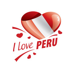 National flag of the Peru in the shape of a heart and the inscription I love Peru. Vector illustration