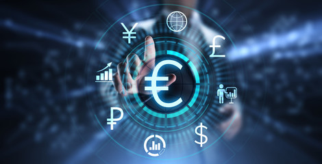 Euro icon on screen. Currency trading Exchange rate Forex business concept.