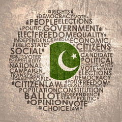 Words cloud relative for voting. Circle frame. Flag of the Pakistan