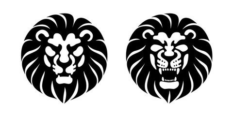 Lion Head front view logo vector design template icon illustration