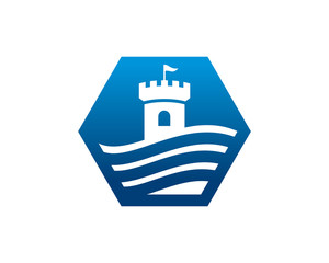 Castle and water logo template design, emblem, symbol or icon