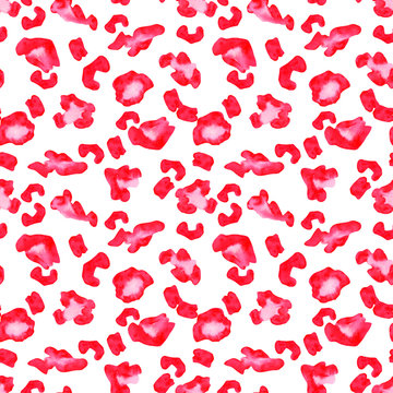 leopard skin seamless pattern, imitation of animal skin on a white background, watercolor spotty pink texture.