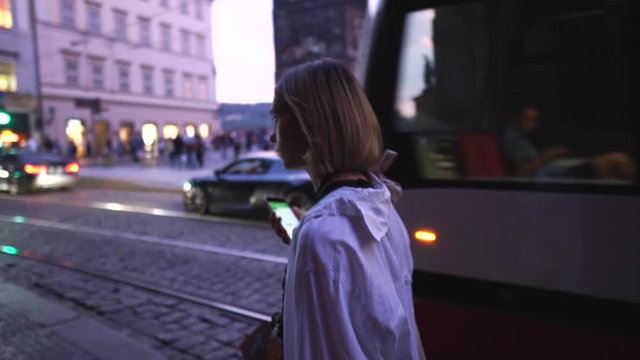Public transport drives through the streets of Prague