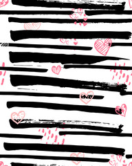 Valentine's Day seamless background. Hand drawn ink patterns with hearts, abstract elements, keys, arrows for fashion, wallpapers, print, scrapbooking, greeting card, fabric.