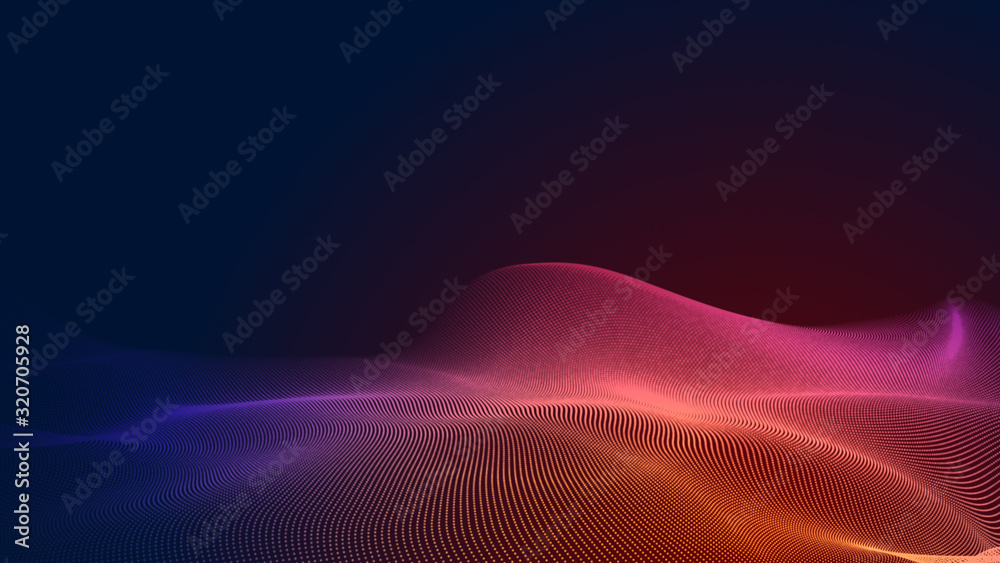 Canvas Prints dot red purple wave line light gradient dark background. abstract technology big data digital backgr