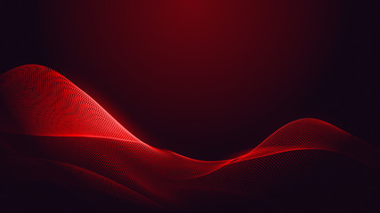 Dot red purple wave line light gradient dark background. Abstract  technology big data digital background. 3d rendering.