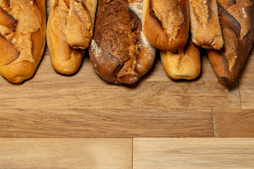 French baguettes. Fresh crisp bread. Copy space.