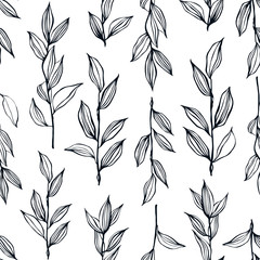 Fototapeta premium Seamless pattern with hand drawn branches.