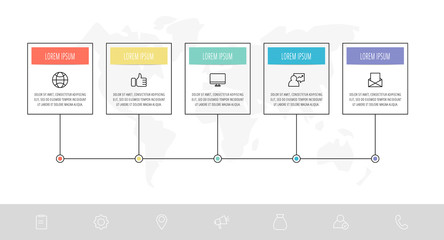 Modern vector infographic template with rectangles. Business banner with 5 options and circles. Five steps for workflow, diagram, web design, annual report, web design
