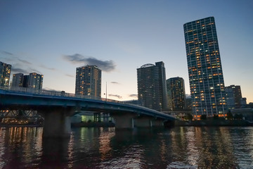Fototapeta na wymiar 東京の夕景　湾岸のビル群と橋