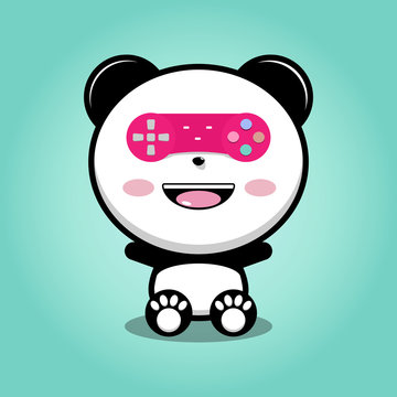 Panda Gamer Cartoon Illustration