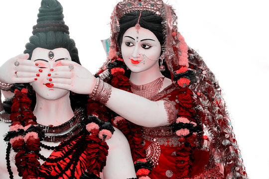 panoramic tableau of indian hindu god shiva and parvati. mahashivratri, hindu festival