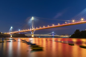 Fototapeta na wymiar Ting Kau Bridge and Tsing Ma Bridge in Hong Kong at night