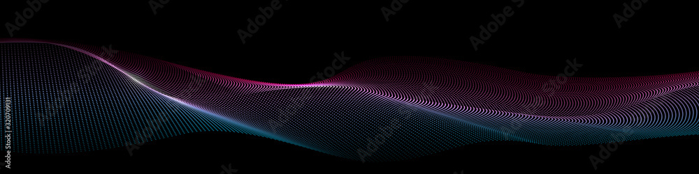 Wall mural vector colorful particle wave in blue and violet color on black background