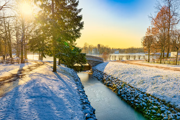 Bridge over the Fish Channel in Catherine Park, Tsarskoye Selo (Pushkin). Saint Petersburg. Russia.
