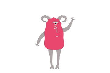  Cute funny monster of pink color on a white background. vector. illustration
