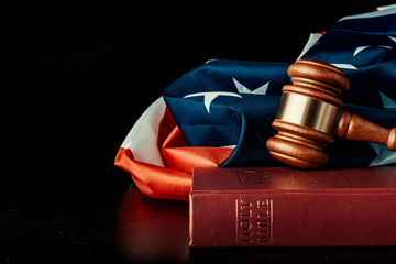  judge gavel on the background of usa flag