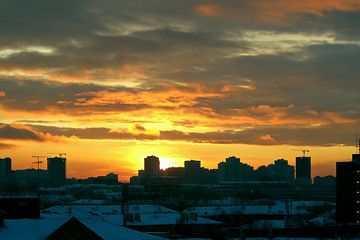 sunset over city