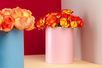 Hat box with beautiful bouquet of roses